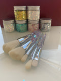 Iridescent rainbow glitter brushes