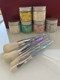 Iridescent rainbow glitter brushes